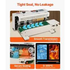 VEVOR Continuous Bag Band Sealing Machine, 0.24-0.47 in/6-12 mm Seal Width, Horizontal Band Sealer Machine with Digital Temperature Control, Bag Sealer for 0.02-0.8 mm Plastic Bags with Count Function