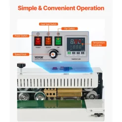 VEVOR Continuous Bag Band Sealing Machine, 0.24-0.47 in/6-12 mm Seal Width, Horizontal Band Sealer Machine with Digital Temperature Control, Carbon Steel Bag Sealer for 0.02-0.8 mm Plastic Bags Films