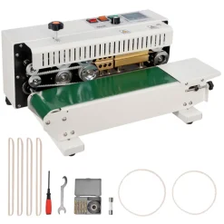 VEVOR Continuous Bag Band Sealing Machine, 0.24-0.47 in/6-12 mm Seal Width, Horizontal Band Sealer Machine with Digital Temperature Control, Carbon Steel Bag Sealer for 0.02-0.8 mm Plastic Bags Films