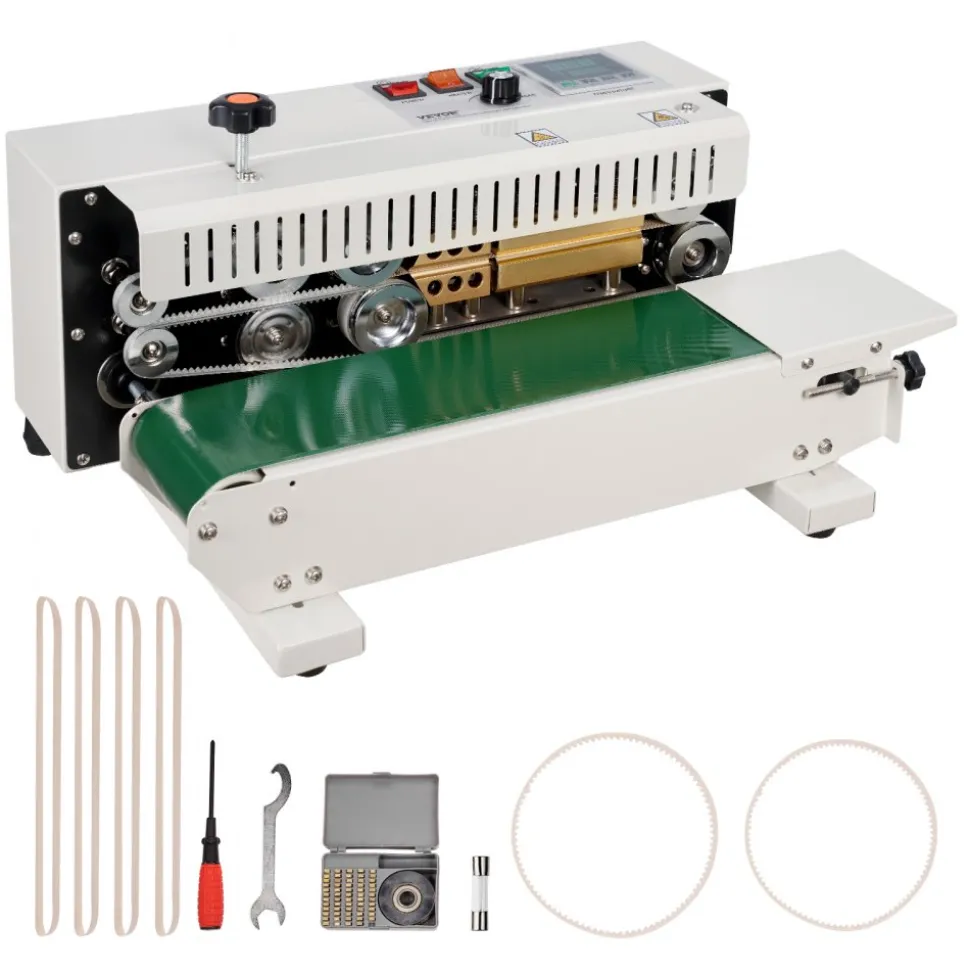 VEVOR Continuous Bag Band Sealing Machine, 0.24-0.47 in/6-12 mm Seal Width, Horizontal Band Sealer Machine with Digital Temperature Control, Carbon Steel Bag Sealer for 0.02-0.8 mm Plastic Bags Films