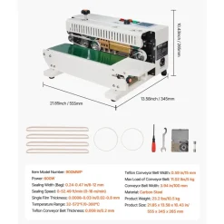 VEVOR Continuous Bag Band Sealing Machine, 0.24-0.47 in/6-12 mm Seal Width, Horizontal Band Sealer Machine with Digital Temperature Control, Carbon Steel Bag Sealer for 0.02-0.8 mm Plastic Bags Films