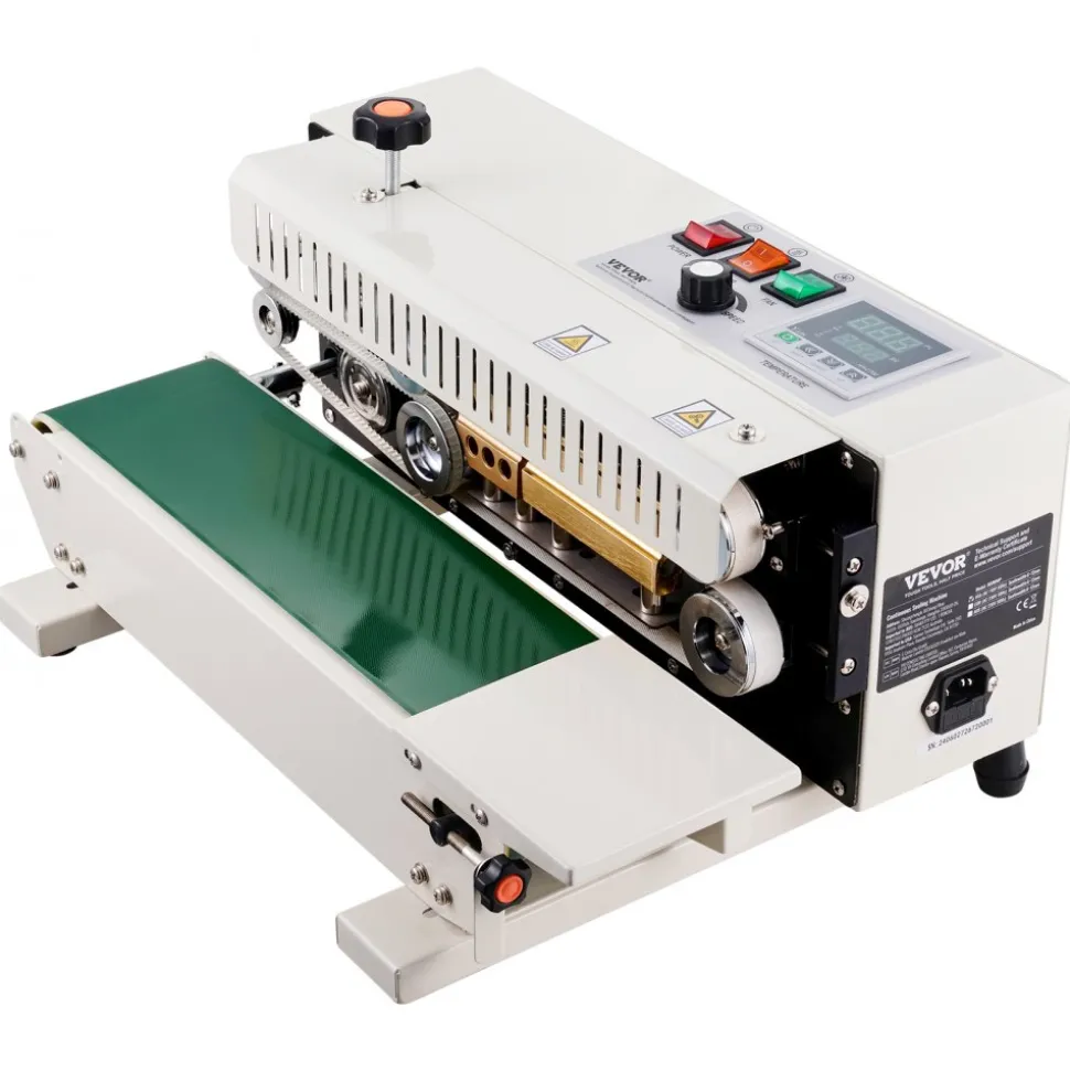 VEVOR Continuous Bag Band Sealing Machine, 0.24-0.47 in/6-12 mm Seal Width, Horizontal Band Sealer Machine with Digital Temperature Control, Carbon Steel Bag Sealer for 0.02-0.8 mm Plastic Bags Films