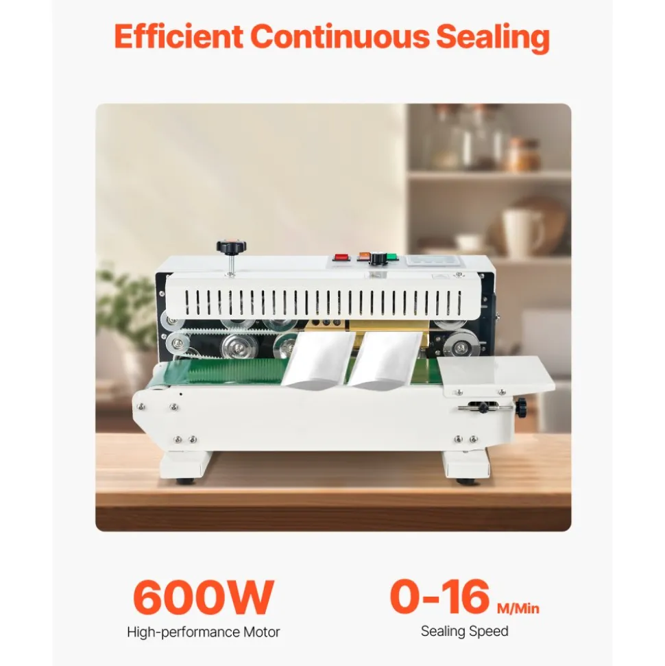 VEVOR Continuous Bag Band Sealing Machine, 0.24-0.47 in/6-12 mm Seal Width, Horizontal Band Sealer Machine with Digital Temperature Control, Carbon Steel Bag Sealer for 0.02-0.8 mm Plastic Bags Films