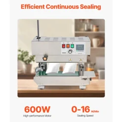 VEVOR Continuous Bag Band Sealing Machine, 0.24-0.47 in/6-12 mm Seal Width, Vertical Band Sealer Machine with Digital Temperature Control, Stainless Steel Bag Sealer for 0.02-0.8 mm Plastic Bags Films