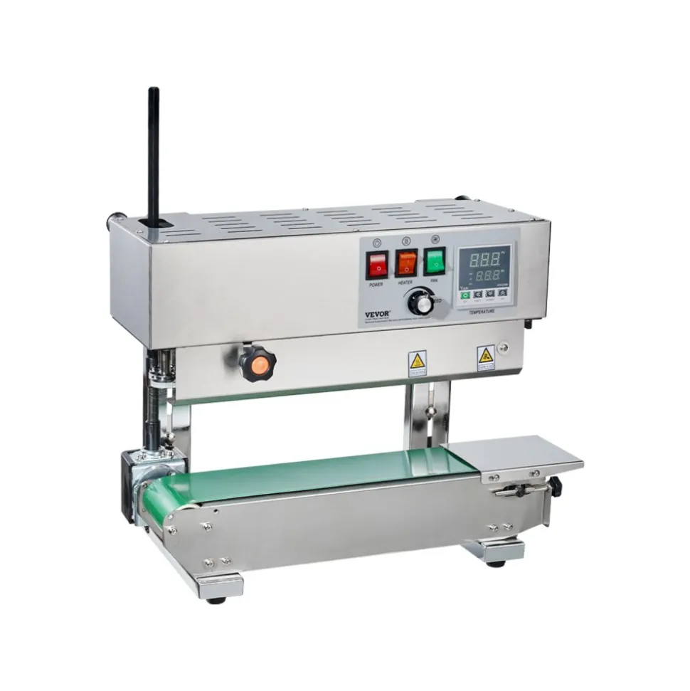 VEVOR Continuous Bag Band Sealing Machine, 0.24-0.47 in/6-12 mm Seal Width, Vertical Band Sealer Machine with Digital Temperature Control, Stainless Steel Bag Sealer for 0.02-0.8 mm Plastic Bags Films