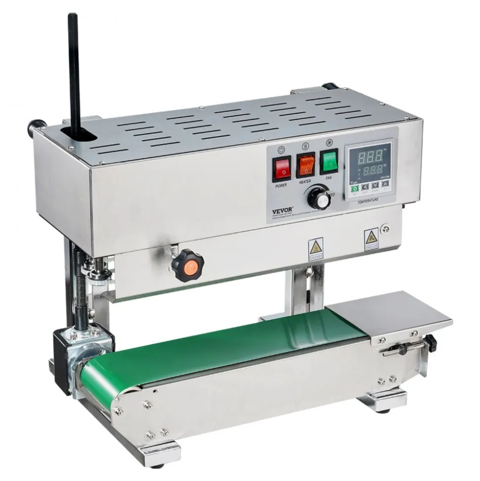 VEVOR Continuous Bag Band Sealing Machine, 0.24-0.47 in/6-12 mm Seal Width, Vertical Band Sealer Machine with Digital Temperature Control, Stainless Steel Bag Sealer for 0.02-0.8 mm Plastic Bags Films
