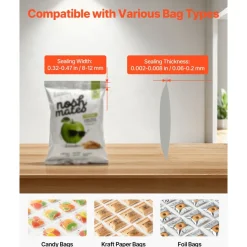 VEVOR Continuous Sealing Machine, 0.32-0.47 in Seal Width, Automatic Continuous Band Sealer with Digital Temperature Control, Automatic Shutdown, Heat Sealing Machine for 0.002-0.0.008 in Plastic Bags