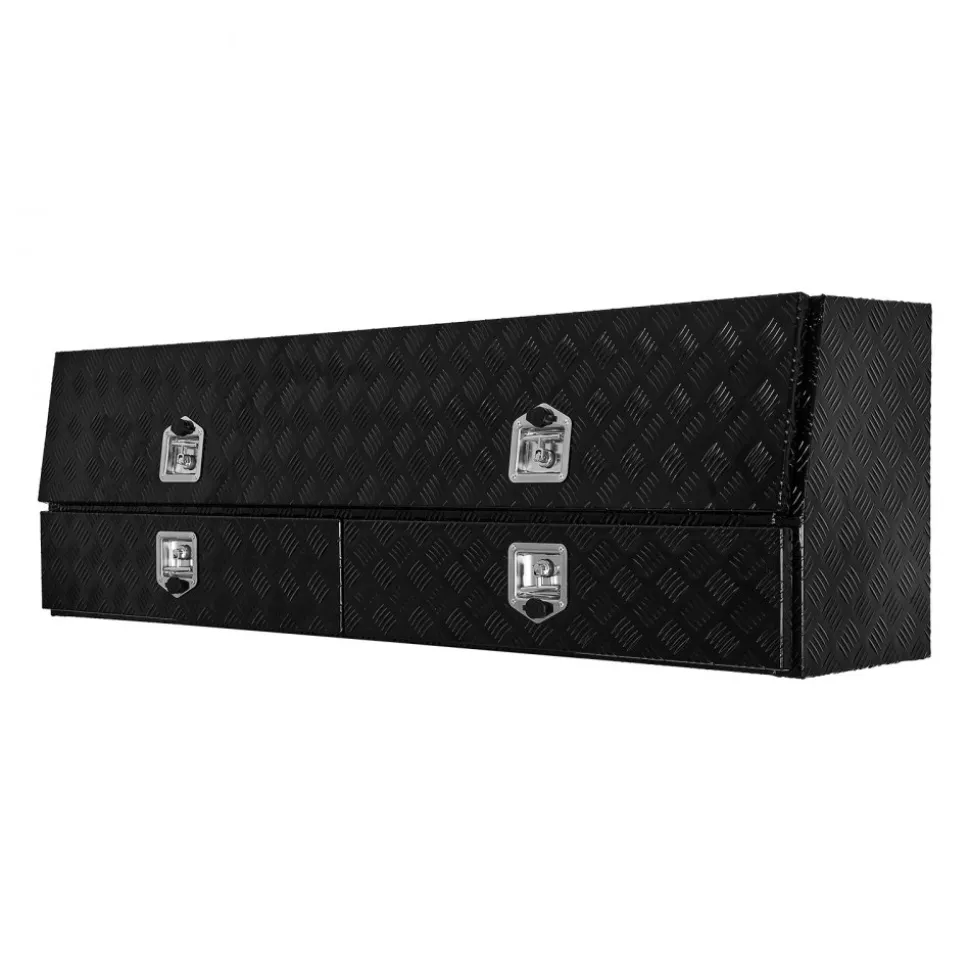 VEVOR Contractor Truck Tool Box, 72 x 21 x 13 in, Black Tread Aluminum TopSider Toolbox with Two Lower Drawers, Flip Up Door, Weather-Resistant Heavy Duty Storage Box with Latch, for Truck Bed Pickup