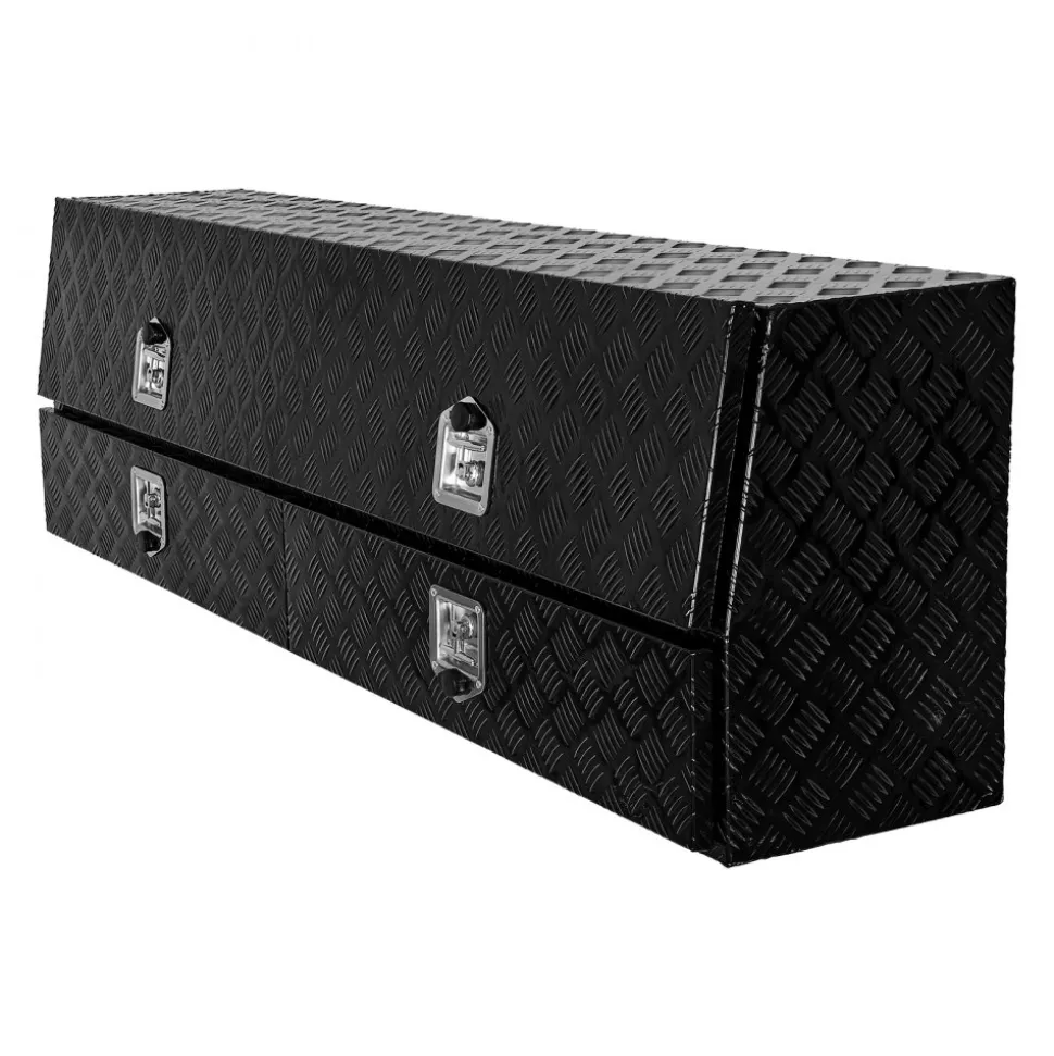 VEVOR Contractor Truck Tool Box, 72 x 21 x 13 in, Black Tread Aluminum TopSider Toolbox with Two Lower Drawers, Flip Up Door, Weather-Resistant Heavy Duty Storage Box with Latch, for Truck Bed Pickup