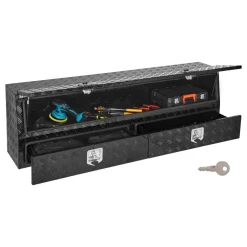 VEVOR Contractor Truck Tool Box, 72 x 21 x 13 in, Black Tread Aluminum TopSider Toolbox with Two Lower Drawers, Flip Up Door, Weather-Resistant Heavy Duty Storage Box with Latch, for Truck Bed Pickup