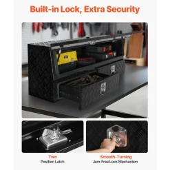 VEVOR Contractor Truck Tool Box, 72 x 21 x 13 in, Black Tread Aluminum TopSider Toolbox with Two Lower Drawers, Flip Up Door, Weather-Resistant Heavy Duty Storage Box with Latch, for Truck Bed Pickup
