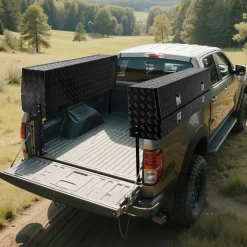 VEVOR Contractor Truck Tool Box, 72 x 21 x 13 in, Black Tread Aluminum TopSider Toolbox with Two Lower Drawers, Flip Up Door, Weather-Resistant Heavy Duty Storage Box with Latch, for Truck Bed Pickup