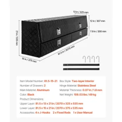 VEVOR Contractor Truck Tool Box, 81.5 x 21 x 13 in, Black Tread Aluminum TopSider Toolbox with Two Lower Drawers, Flip Up Door, Weather-Resistant Heavy Duty Storage Box, with Latch, for Truck Bed