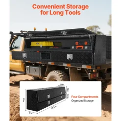 VEVOR Contractor Truck Tool Box, 81.5 x 21 x 13 in, Black Tread Aluminum TopSider Toolbox with Two Lower Drawers, Flip Up Door, Weather-Resistant Heavy Duty Storage Box, with Latch, for Truck Bed