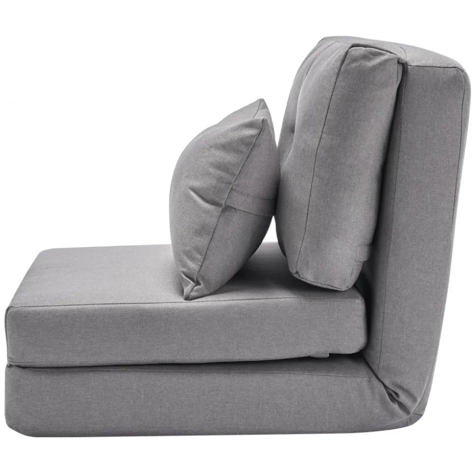 VEVOR Convertible Flip Chair, 5-Position Adjustable Floor Lazy Sofa, Folding Upholstered Couch Bed with Adjustable Backrest Metal Frame and Pillow, Folding Sofa Bed Chair for Living Room Bedroom, Gray