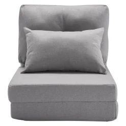 VEVOR Convertible Flip Chair, 5-Position Adjustable Floor Lazy Sofa, Folding Upholstered Couch Bed with Adjustable Backrest Metal Frame and Pillow, Folding Sofa Bed Chair for Living Room Bedroom, Gray