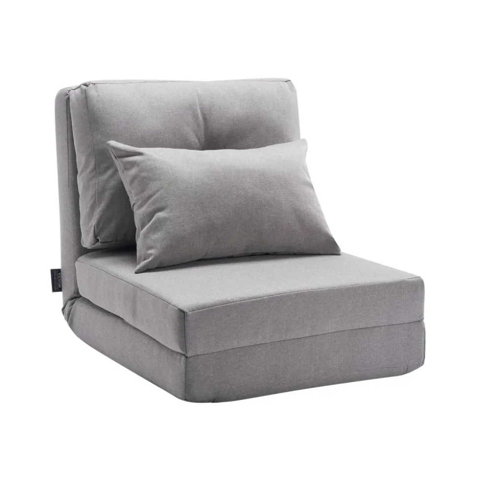 VEVOR Convertible Flip Chair, 5-Position Adjustable Floor Lazy Sofa, Folding Upholstered Couch Bed with Adjustable Backrest Metal Frame and Pillow, Folding Sofa Bed Chair for Living Room Bedroom, Gray