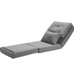 VEVOR Convertible Flip Chair, 5-Position Adjustable Floor Lazy Sofa, Folding Upholstered Couch Bed with Adjustable Backrest Metal Frame and Pillow, Folding Sofa Bed Chair for Living Room Bedroom, Gray