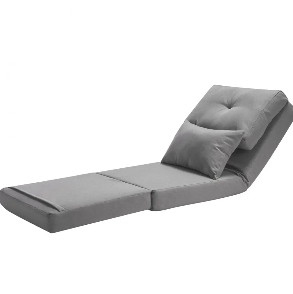 VEVOR Convertible Flip Chair, 5-Position Adjustable Floor Lazy Sofa, Folding Upholstered Couch Bed with Adjustable Backrest Metal Frame and Pillow, Folding Sofa Bed Chair for Living Room Bedroom, Gray