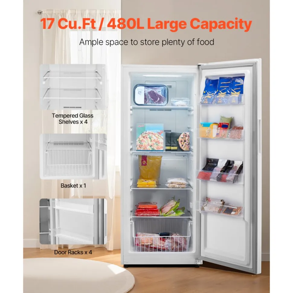 VEVOR Convertible Freezer/Refrigerator, 20.2 Cu.Ft Frost Free Upright Freezer with Temp Control Panel, Door Open too Long Alarm, Adjustable Shelves and LED, Standing Fridge for Kitchen, Office, Garage