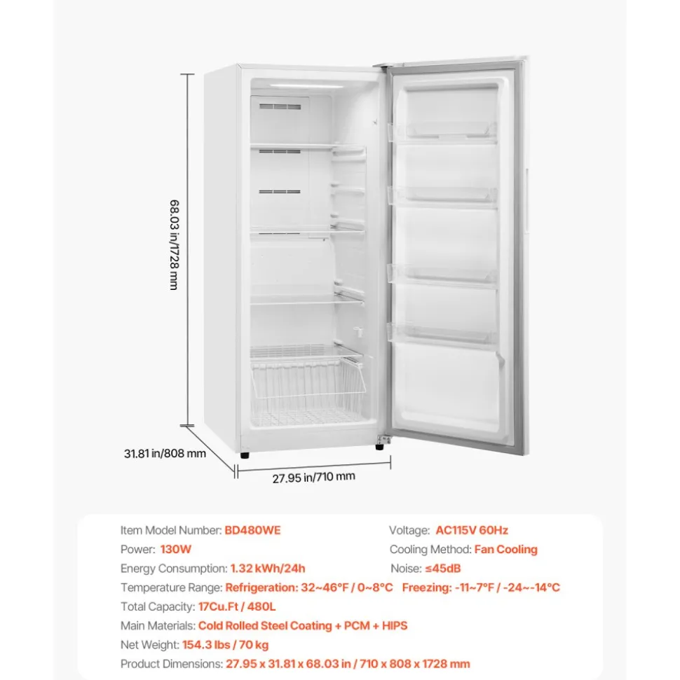 VEVOR Convertible Freezer/Refrigerator, 20.2 Cu.Ft Frost Free Upright Freezer with Temp Control Panel, Door Open too Long Alarm, Adjustable Shelves and LED, Standing Fridge for Kitchen, Office, Garage