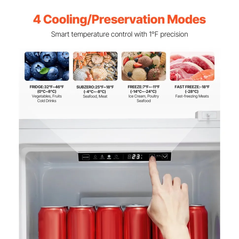 VEVOR Convertible Freezer/Refrigerator, 11 Cu.Ft Frost Free Upright Freezer with Temp Control Panel, Reversible Door, Adjustable Glass Shelves and LED, Standing Fridge for Kitchen, Office, Garage
