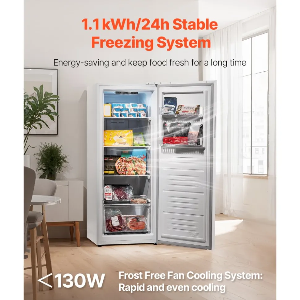 VEVOR Convertible Freezer/Refrigerator, 11 Cu.Ft Frost Free Upright Freezer with Temp Control Panel, Reversible Door, Adjustable Glass Shelves and LED, Standing Fridge for Kitchen, Office, Garage