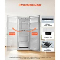 VEVOR Convertible Freezer/Refrigerator, 11 Cu.Ft Frost Free Upright Freezer with Temp Control Panel, Reversible Door, Adjustable Glass Shelves and LED, Standing Fridge for Kitchen, Office, Garage