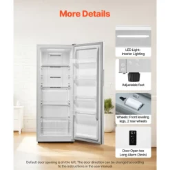 VEVOR Convertible Freezer/Refrigerator, 14 Cu.Ft Frost Free Upright Freezer with Temp Control Panel, Door Open too Long Alarm, Adjustable Shelves and LED, Standing Fridge for Kitchen, Office, Garage