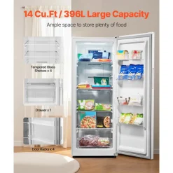 VEVOR Convertible Freezer/Refrigerator, 14 Cu.Ft Frost Free Upright Freezer with Temp Control Panel, Door Open too Long Alarm, Adjustable Shelves and LED, Standing Fridge for Kitchen, Office, Garage