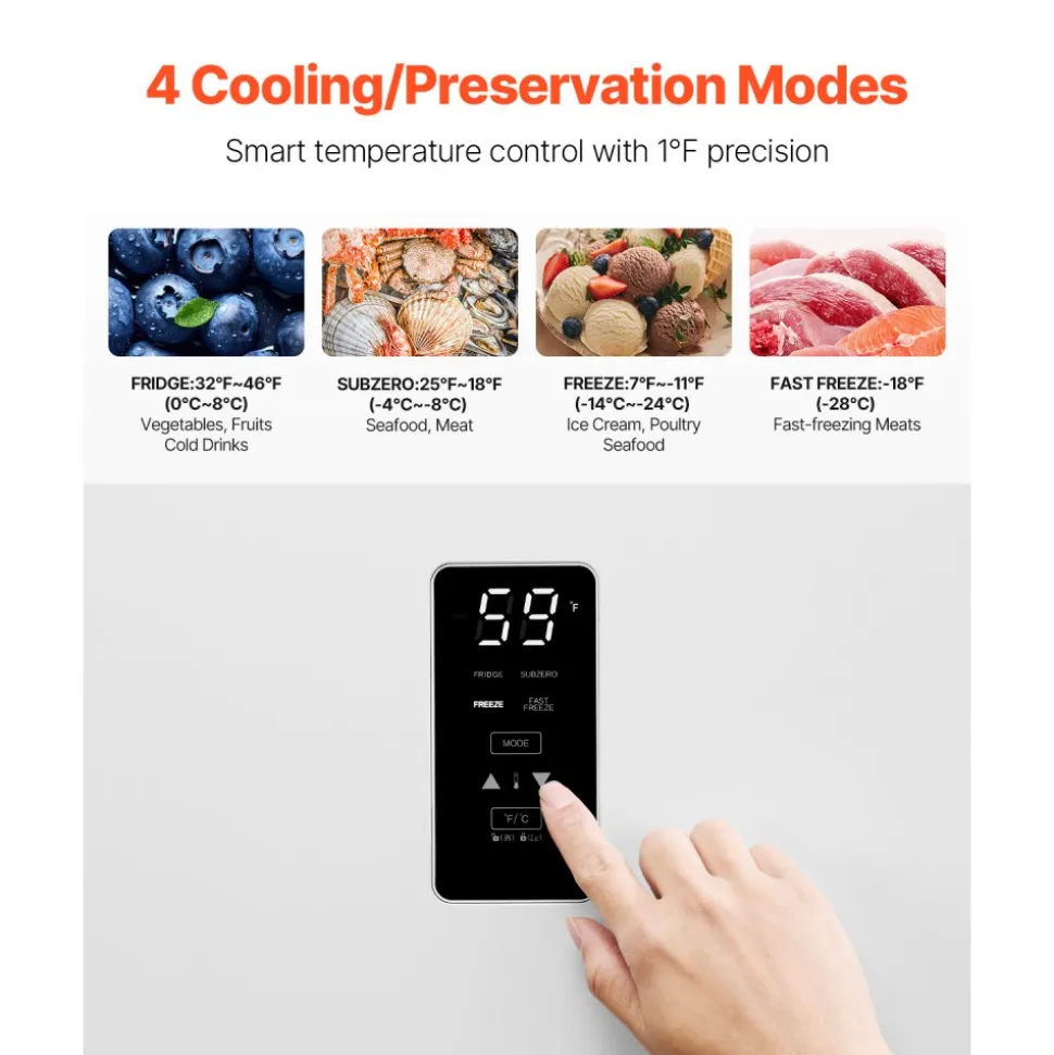 VEVOR Convertible Freezer/Refrigerator, 14 Cu.Ft Frost Free Upright Freezer with Temp Control Panel, Door Open too Long Alarm, Adjustable Shelves and LED, Standing Fridge for Kitchen, Office, Garage