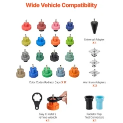 VEVOR Coolant Pressure Tester Kit, 47Pcs Radiator Vacuum Refill Kit with 3 Metal Adapters, Universal Fit, Automotive Cooling System Pressure Tester Tool, with Pressures Pump & Plastic Filler