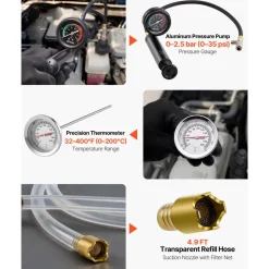 VEVOR Coolant Pressure Tester Kit, 47Pcs Radiator Vacuum Refill Kit with 3 Metal Adapters, Universal Fit, Automotive Cooling System Pressure Tester Tool, with Pressures Pump & Plastic Filler