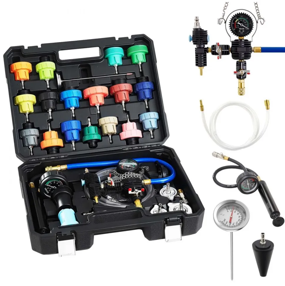 VEVOR Coolant Pressure Tester Kit, 47Pcs Radiator Vacuum Refill Kit with 3 Metal Adapters, Universal Fit, Automotive Cooling System Pressure Tester Tool, with Pressures Pump & Plastic Filler