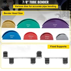 VEVOR Copper Pipe Bender, 7 Colorful Dies 1/4-7/8 inch 90 Degrees Forward and Reverse Bending, 6-22 mm for Copper & Aluminum Tubes with Reverse Bend Attachment