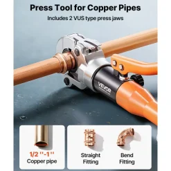VEVOR Copper Pipe Crimping Tool, Hydraulic Driven Press Tool with 1/2" 3/4" 1" Jaws for VUS Type Copper Tube & 3/8", 1/2", 5/8", 3/4", 1" Jaws for ASTM F1807 PEX Pipe Copper Ring - with Carrying Case
