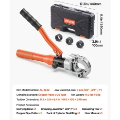 VEVOR Copper Pipe Crimping Tool, Hydraulic Driven Press Tool with 1/2