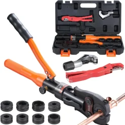 VEVOR Copper Pipe Crimping Tool, Hydraulic Driven Press Tool with 1/2", 3/4", 1" Jaws for VUS Type Copper Pipes and 3/8", 1/2", 5/8", 3/4", 1" Jaws for ASTM F1807 Pex Pipe Copper Ring