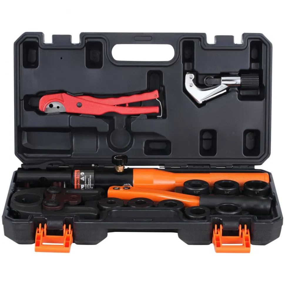 VEVOR Copper Pipe Crimping Tool, Hydraulic Driven Press Tool with 1/2", 3/4", 1" VUS Jaws, Copper Tube Fittings Pipe Crimpers for Narrow Spaces and Tee Fittings