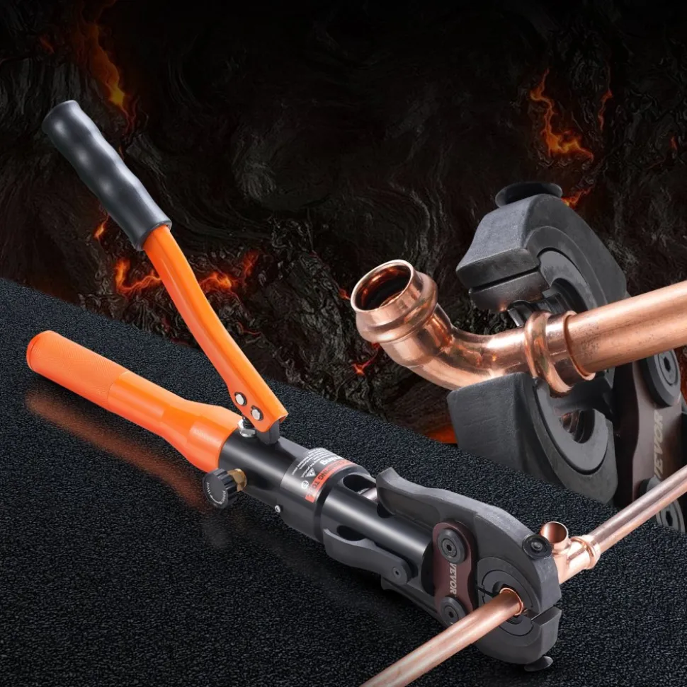 VEVOR Copper Pipe Crimping Tool, Hydraulic Driven Press Tool with 1/2", 3/4", 1" VUS Jaws, Copper Tube Fittings Pipe Crimpers for Narrow Spaces and Tee Fittings