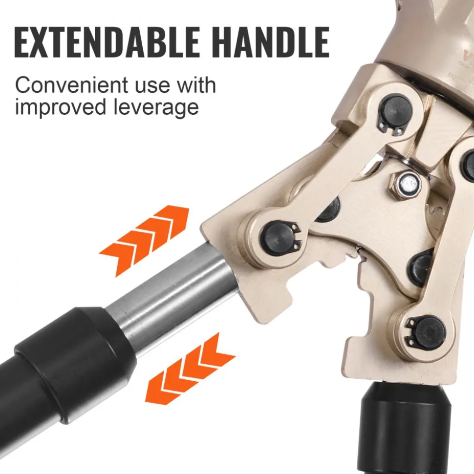 VEVOR Copper Press Tool Tube Fittings Crimping Kit, 360° Rotatable Press Crimper Tool with 1/2", 3/4", 1" Quick Change Jaws, Locking Pin & Extendable Handle, Meet ASTM B88 and B75 Standard