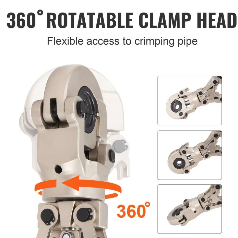 VEVOR Copper Press Tool Tube Fittings Crimping Kit, 360° Rotatable Press Crimper Tool with 1/2", 3/4", 1" Quick Change Jaws, Locking Pin & Extendable Handle, Meet ASTM B88 and B75 Standard