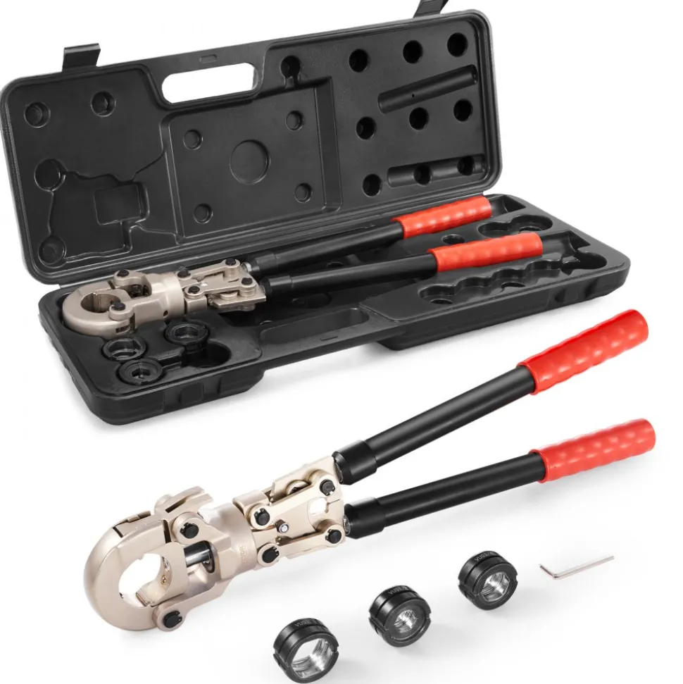 VEVOR Copper Press Tool Tube Fittings Crimping Kit, 360° Rotatable Press Crimper Tool with 1/2", 3/4", 1" Quick Change Jaws, Locking Pin & Extendable Handle, Meet ASTM B88 and B75 Standard