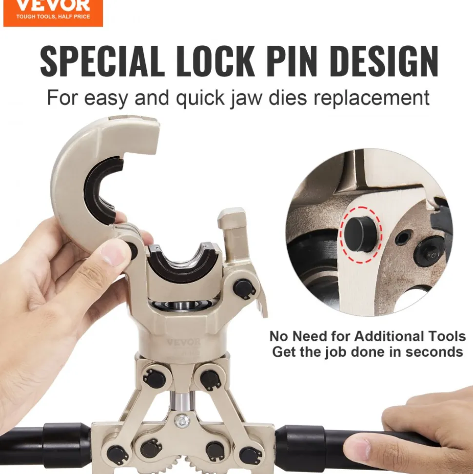 VEVOR Copper Press Tool Tube Fittings Crimping Kit, 360° Rotatable Press Crimper Tool with 1/2", 3/4", 1" Quick Change Jaws, Locking Pin & Extendable Handle, Meet ASTM B88 and B75 Standard