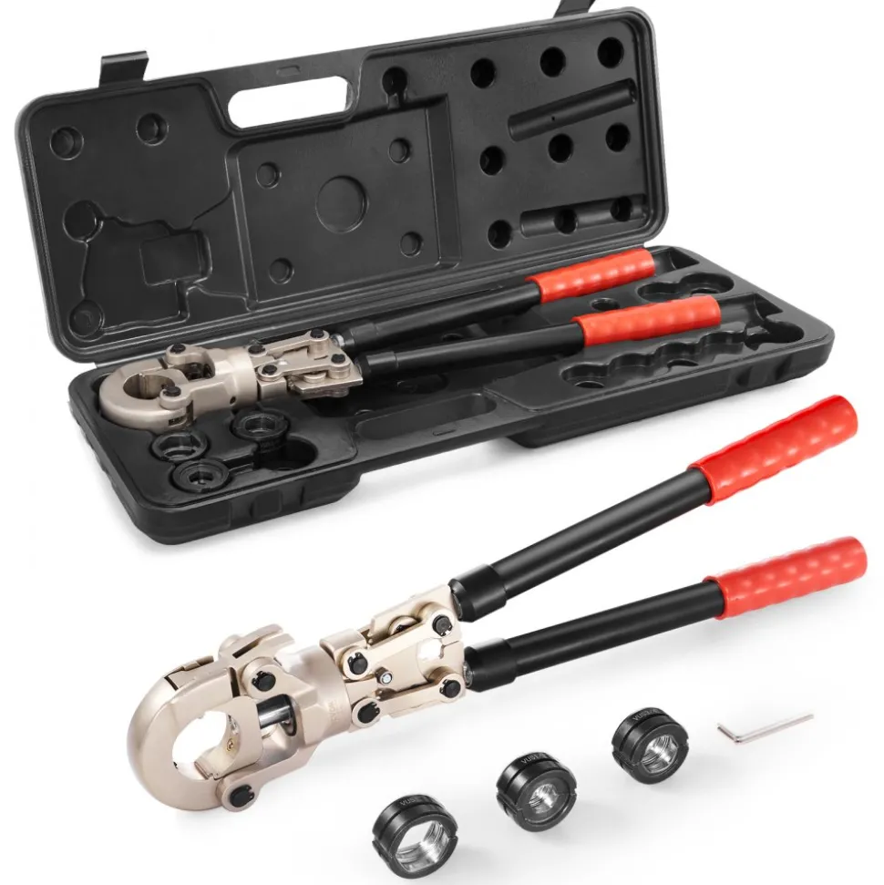 VEVOR Copper Press Tool Tube Fittings Crimping Kit, 360° Rotatable Press Crimper Tool with 1/2", 3/4", 1" Quick Change Jaws, Locking Pin & Extendable Handle, Meet ASTM B88 and B75 Standard