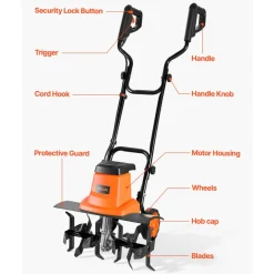 VEVOR Corded Electric Tiller, 14 Inch Tilling Width Garden Rototiller, 10-Amp Motor Heavy-Duty Tilling Machine, Cultivator with Steel Tines and Foldable Handle, for Lawn, Yard, and Gardening Care