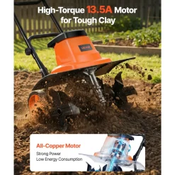 VEVOR Corded Electric Tiller, 14 Inch Tilling Width Garden Rototiller, 10-Amp Motor Heavy-Duty Tilling Machine, Cultivator with Steel Tines and Foldable Handle, for Lawn, Yard, and Gardening Care