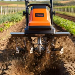 VEVOR Corded Electric Tiller, 18 Inch Tilling Width Garden Rototiller, 15-Amp Motor Heavy-Duty Tilling Machine, Cultivator with Steel Tines and Foldable Handle, for Lawn, Yard, and Gardening Care