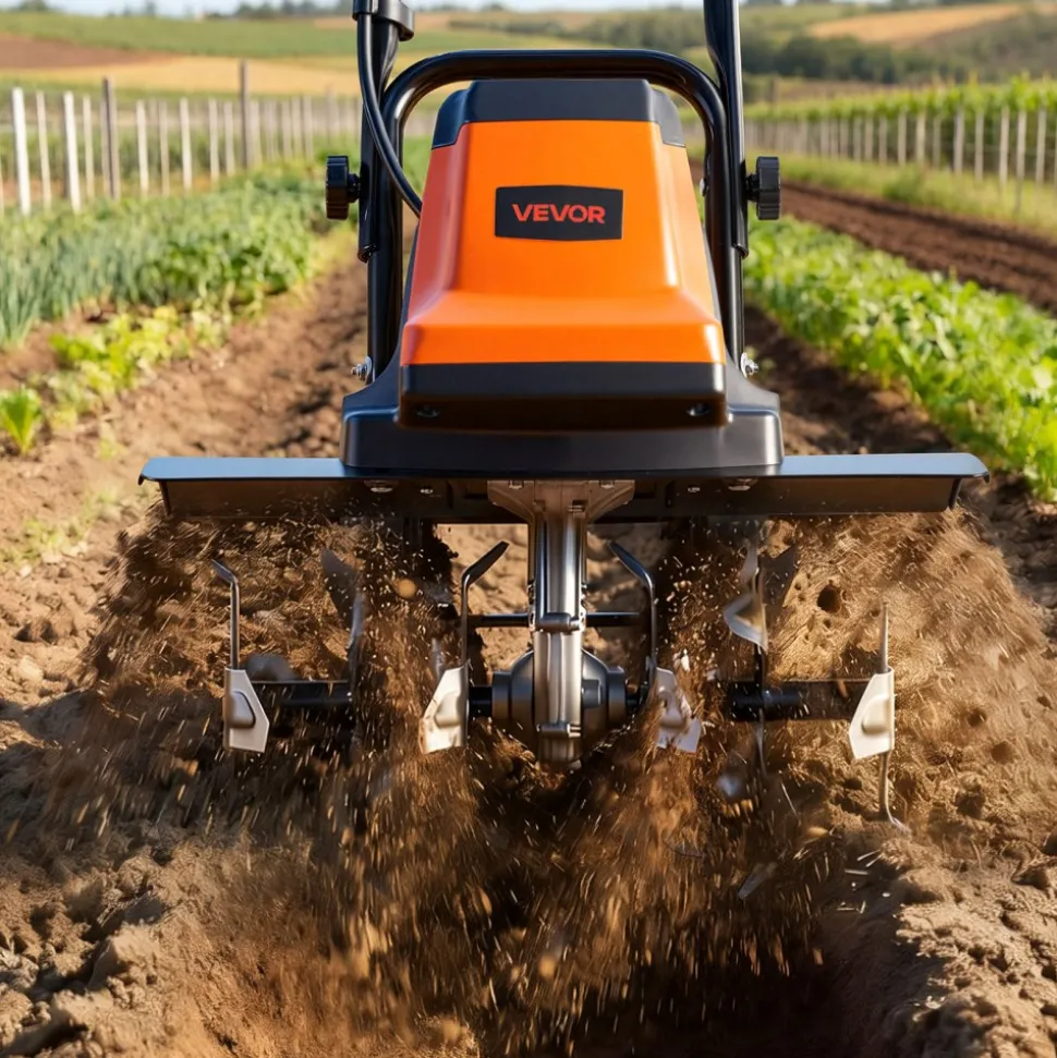 VEVOR Corded Electric Tiller, 18 Inch Tilling Width Garden Rototiller, 15-Amp Motor Heavy-Duty Tilling Machine, Cultivator with Steel Tines and Foldable Handle, for Lawn, Yard, and Gardening Care