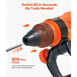 VEVOR Corded Hammer Drill, 1600W 175-350RPM Electric Demolition Drills, 2-Inch SDS-Max Rotary Hammer Driver, 3 Functions Chipping Power Tool Kit for Concrete, Drilling Wood Plastic